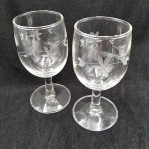 Princess House Clear Crystal Heritage Wine Cordial Glasses Etched Floral Set 2